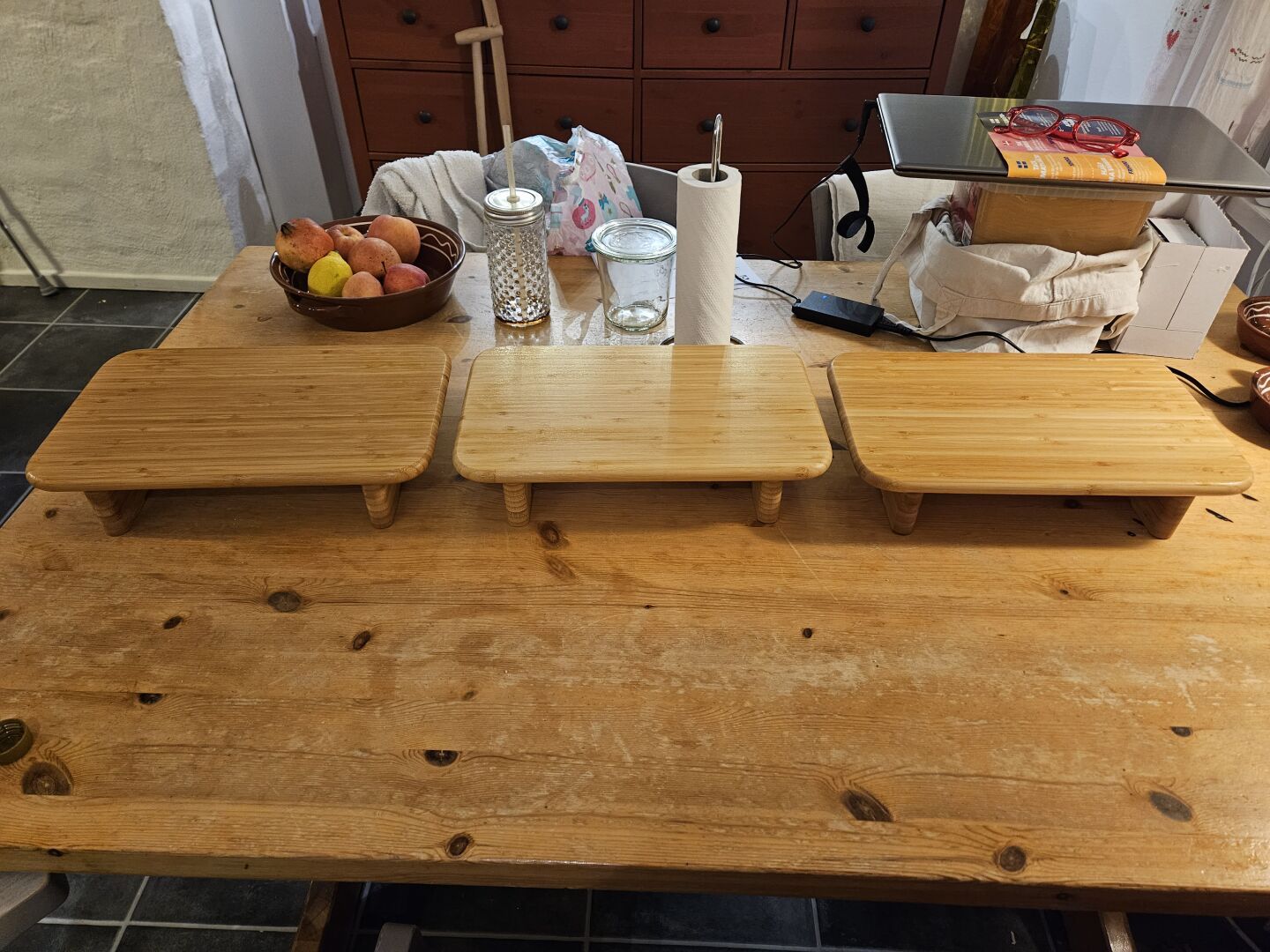 The three cutting boards, glistening slightly from their fresh coat of oil.