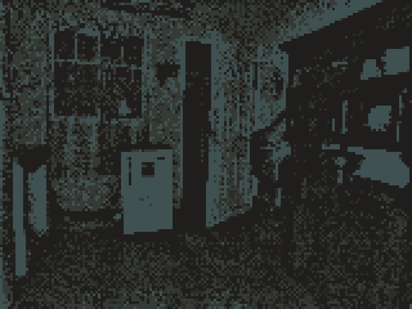 Una ominosa y oscura puerta al patio trasero emulando una Gameboy.