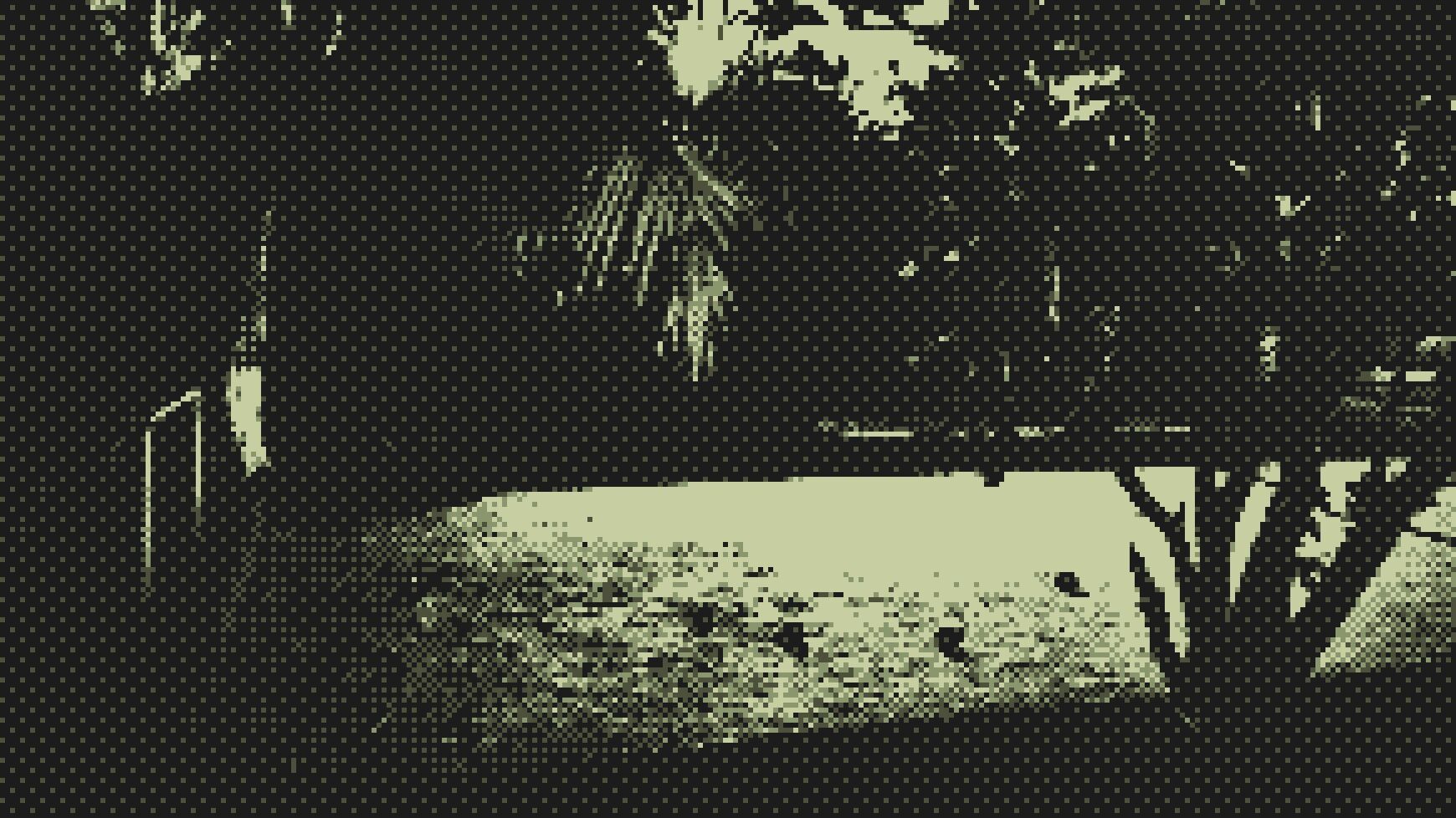 Una solitaria cancha de bochas emulando una Gameboy.