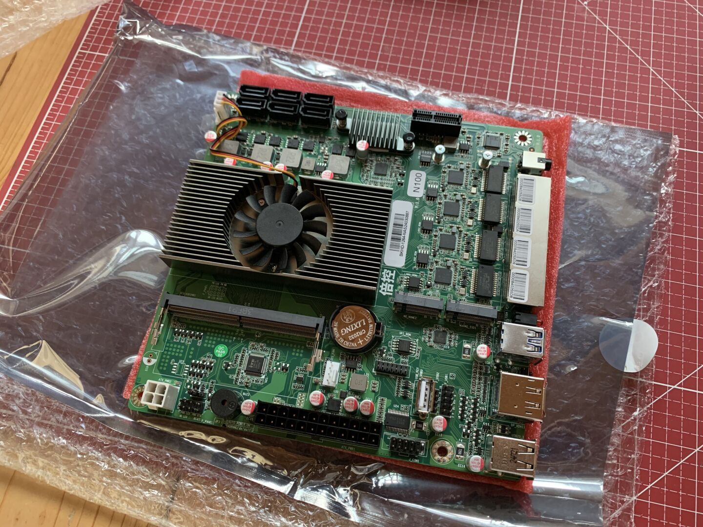 A green computer motherboard