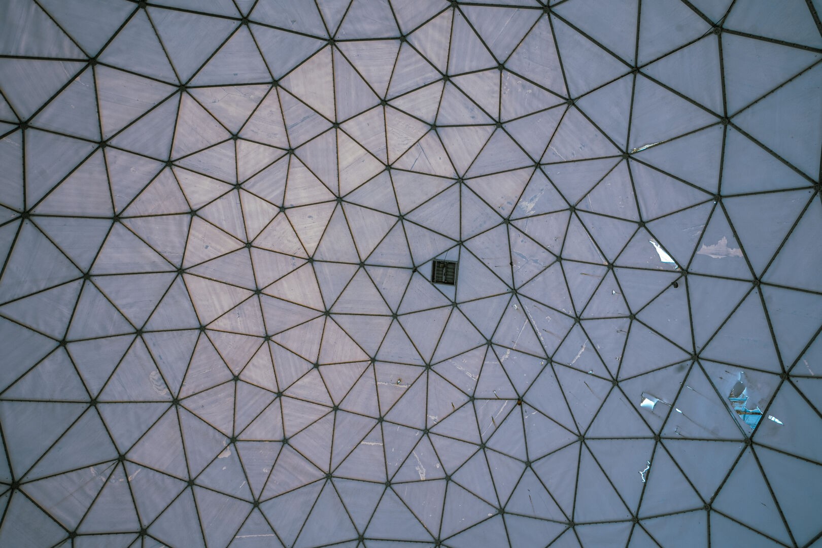 Top view of the cupola from the inside. Lots of triangles in interesting geometric constellation.