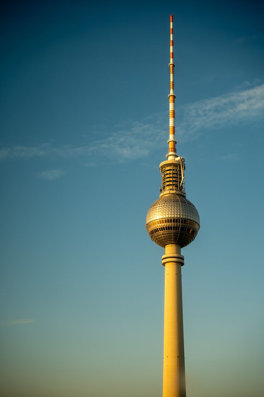 TV tower in Berlin being lit in golden light by the morning sun