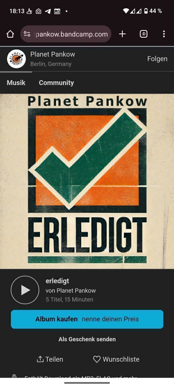 Screenshot vom Album. Grüner Haken: erledigt.