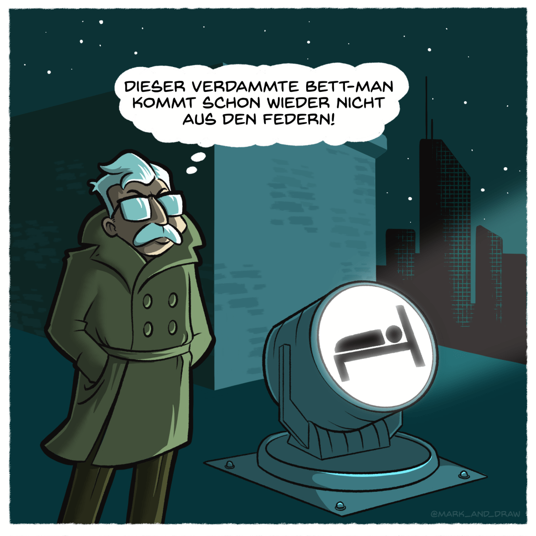 Kommissar Gordon aus Gotham City ist frustriert darüber, dass "Bett-Mann", sich mal wieder nicht aus seinem Versteck in den Federn hervorwagt, um das Verbrechen zu bekämpfen.