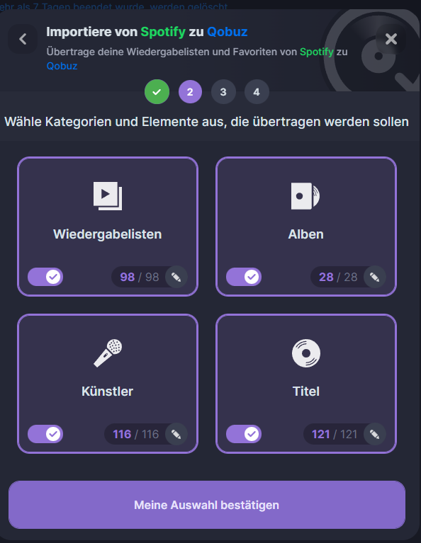 Mit https://soundiiz.com/ kann mensch einfach Playlists, Lieblingssongs usw. von einem Ausiostreaminganbieter zum nächsten umziehen. Haben wir auch so gemacht, macht die ganze Personalisierung auf Qobuz sehr komfortabel. Leider sind - wie erwartet - einige Songs/Künstler auf Qobuz (noch) nicht vertreten, daher gab's ein paar Fehler bei der Migration. Wir überlegen jetzt, ob/wie wir das kompensieren - oder ob's uns halt auch einfach mal egal sein kann.
#musik #music #muziek #spotify #qobuz #tantiemen #royalties #stream #streaming #audio #soundiiz